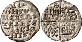 Alfonso X (1252-1284). ¿Toledo?. Dinero de las 6 líneas. (M.M. A10:4.6) (Imperatrix A10:4.6, mismo ejemplar) (AB. 235). 1ª emisión. Bella. Brillo orig...