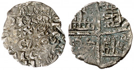 Alfonso X (1252-1284). ¿Burgos?. Dinero de las 6 líneas. (Imperatrix A10:4.3 (50), mismo ejemplar). Doble acuñación, la segunda parcial (medio cospel ...