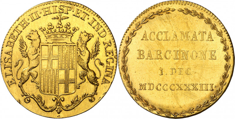 1833. Isabel II. Barcelona. Medalla de Proclamación. (Ha. 5 var metal) (Boada 52...