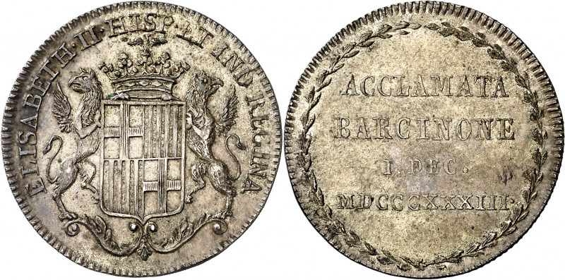 1833. Isabel II. Barcelona. Medalla de Proclamación. (Ha. 5) (Boada 52) (O'Conno...