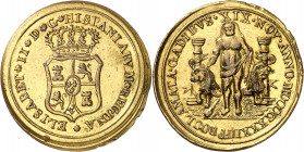 1833. Isabel II. Cádiz. Medalla de Proclamación. (Ha. 8 var metal) (O'Connor pág. 227) (Ruiz Trapero 581 var) (V. 742 var) (V.Q. 13358 var metal). Gol...