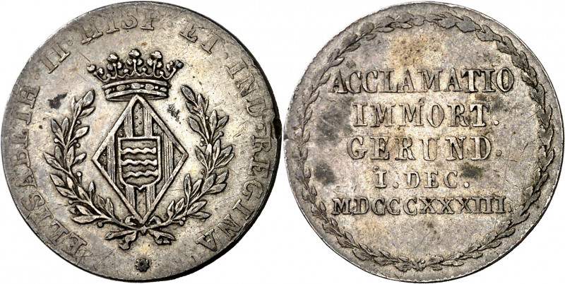 1833. Isabel II. Girona. Medalla de Proclamación. (Ha. 11) (Boada 55) (Ruiz Trap...