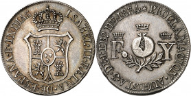 1834. Isabel II. Granada. Medalla de Proclamación. (Ha. 13) (O'Connor pág. 228) (V. 745, error módulo) (V.Q. 13363). Bella. Rara. Plata. 5,94 g. Ø25 m...