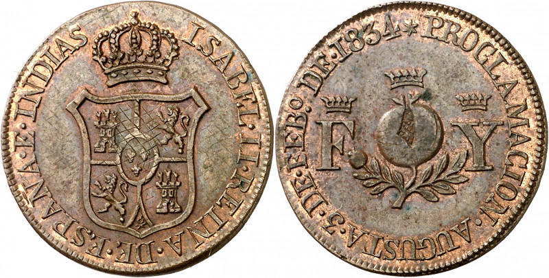 1834. Isabel II. Granada. Medalla de Proclamación. (Ha. 13 var metal) (O'Connor ...