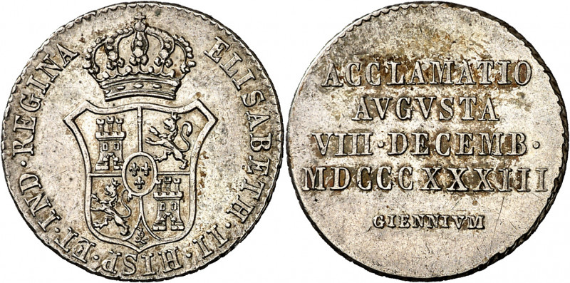 1833. Isabel II. Jaén. Medalla de Proclamación. (Ha. 17) (Ruiz Trapero 586) (V. ...