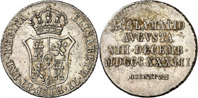 1833. Isabel II. Jaén. Medalla de Proclamación. (Ha. 17) (Ruiz Trapero 586) (V. 748) (V.Q. 13367). Plata. 3 g. Ø20 mm. EBC-.