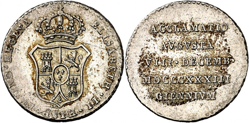 1833. Isabel II. Jaén. Medalla de Proclamación. (Ha. 18) (V. falta) (V.Q. 13368)...