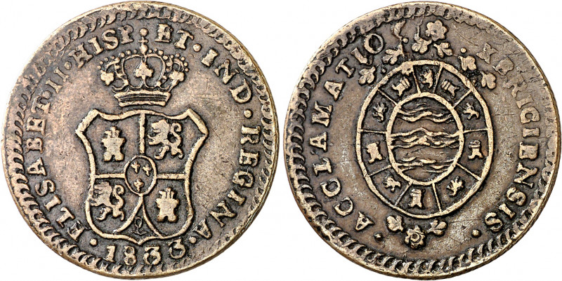 1833. Isabel II. Jerez de la Frontera. Medalla de Proclamación. (Ha. 19 var meta...