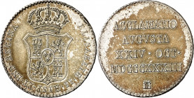 1833. Isabel II. Madrid. Medalla de Proclamación. (Ha. 21) (O'Connor pág. 229) (RAH. 550-554) (Ruiz Trapero 587) (V. 749) (V.Q. 13370). Golpecito. Pát...
