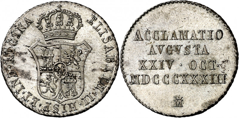 1833. Isabel II. Madrid. Medalla de Proclamación. (Ha. 22) (O'Connor pág. 229) (...