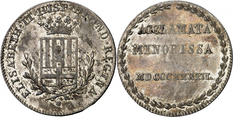 1833. Isabel II. Manresa. Medalla de Proclamación. (Ha. 26) (Boada 57) (Ruiz Tra...