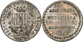 1833. Isabel II. Manresa. Medalla de Proclamación. (Ha. 26) (Boada 57) (Ruiz Trapero 593) (V. 753) (V.Q. 13375). Grabador: J. Masferrer. Preciosa páti...