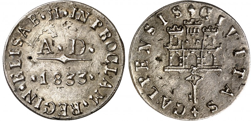 1833. Isabel II. San Roque. Medalla de Proclamación. (Ha. 29) (Ruiz Trapero 596)...
