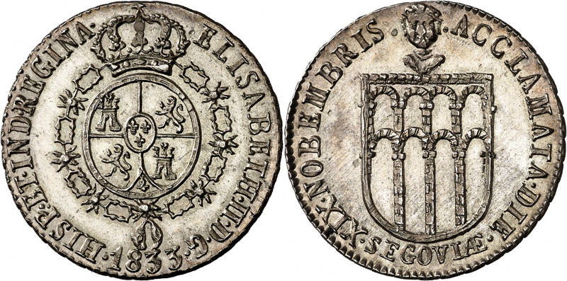 1833. Isabel II. Segovia. Medalla de Proclamación. (Ha. 30) (O'Connor pág. 231) ...