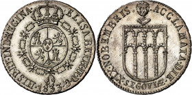 1833. Isabel II. Segovia. Medalla de Proclamación. (Ha. 30) (O'Connor pág. 231) (Ruiz Trapero 597) (V. 757) (V.Q. 13380 var metal). Bella. Brillo orig...