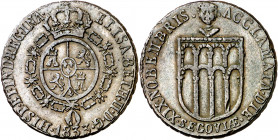 1833. Isabel II. Segovia. Medalla de Proclamación. (Ha. 30 var metal) (O'Connor pág. 231) (Ruiz Trapero 598) (V. 758) (V.Q. 13380). Golpecito. Bronce....