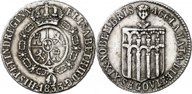 1833. Isabel II. Segovia. Medalla de Proclamación. (Ha. 31) (O'Connor pág. 231) (Ruiz Trapero 5989) (V. 759 var metal) (V.Q. 13381). Muy escasa. Plata...