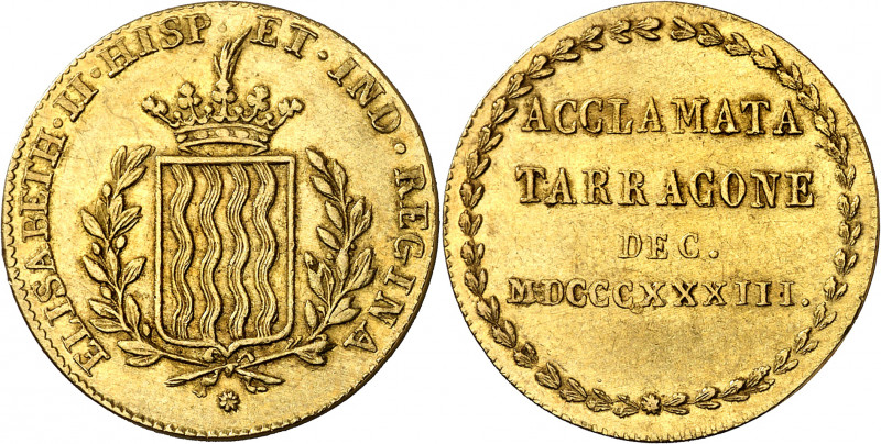 1833. Isabel II. Tarragona. Medalla de Proclamación. (Ha. 32 var metal) (Boada 6...