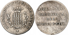 1833. Isabel II. Tarragona. Medalla de Proclamación. (Ha. 33) (Boada 63) (RAH. 565) (Ruiz Trapero 601) (V. 761) (V.Q. 13383). Grabador: J. Masferrer. ...