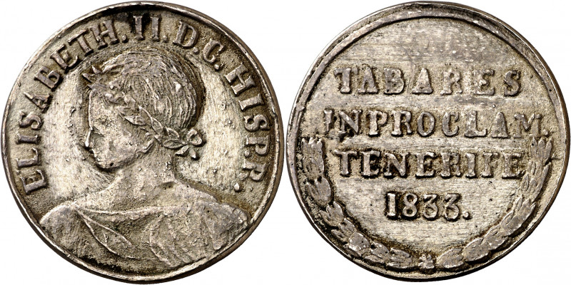 1833. Isabel II. Tenerife. Medalla de Proclamación. (Ha. 34) (V. falta) (V.Q. 13...