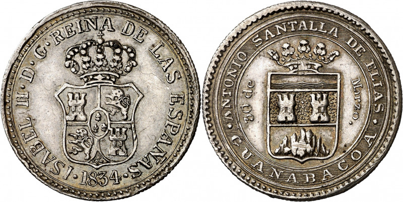 1834. Isabel II. Guanabacoa. Medalla de Proclamación. (Ha. 41) (Medina 412) (Rui...