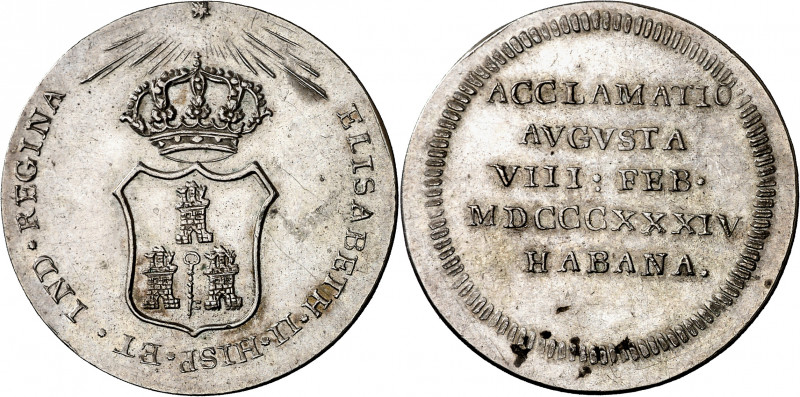 1834. Isabel II. La Habana. Medalla de Proclamación. (Ha. 45) (Medina 415) (RAH....