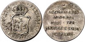 1834. Isabel II. La Habana. Medalla de Proclamación. (Ha. 46) (Medina 416) (O'Connor pág. 232) (RAH. 567-569) (Ruiz Trapero 611) (V. 766) (V.Q. 13392)...