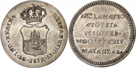 1834. Isabel II. Matanzas. Medalla de Proclamación. (Ha. 48) (Medina 418) (O'Connor pág. 234) (RAH. 570-571) (Ruiz Trapero 613) (V. 768) (V.Q. 13396)....