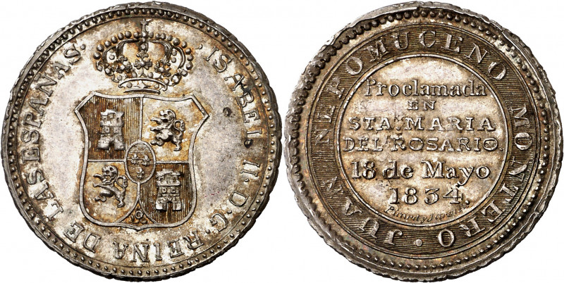 1834. Isabel II. Santa María del Rosario. Medalla de Proclamación. (Ha. 53) (Med...