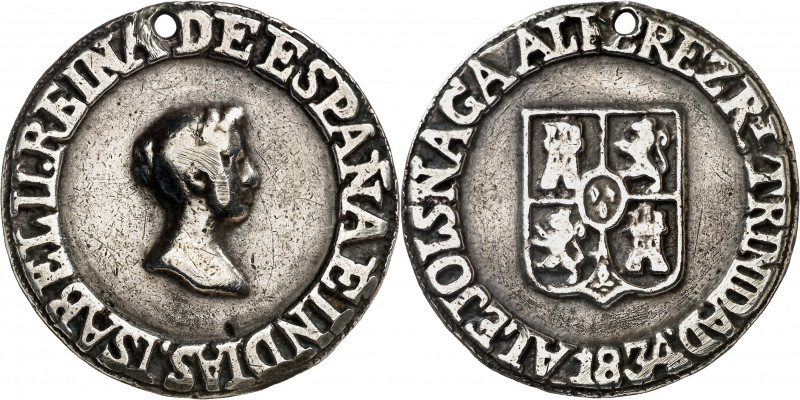 1834. Isabel II. Trinidad. Medalla de Proclamación. (Ha. 57) (Medina 427) (V. fa...