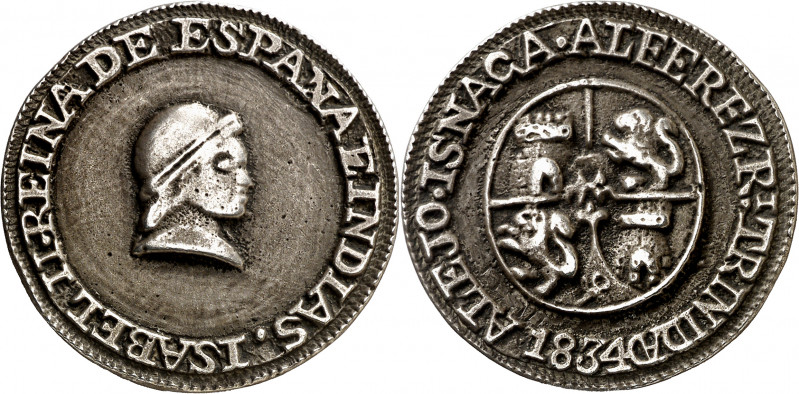 1834. Isabel II. Trinidad. Medalla de Proclamación. (Ha. 60) (Medina 430) (Ruiz ...