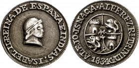 1834. Isabel II. Trinidad. Medalla de Proclamación. (Ha. 60) (Medina 430) (Ruiz Trapero 616) (V. 771) (V.Q. falta). Buen ejemplar para el tipo. Rara. ...