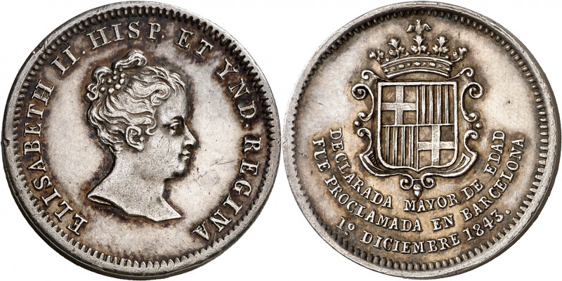 1843. Isabel II. Barcelona. Mayoría de edad. Medalla de Proclamación. (Ha. 3) (B...
