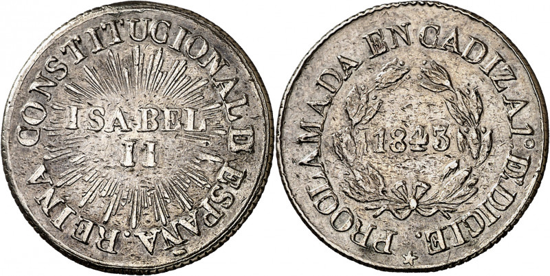 1843. Isabel II. Cádiz. Mayoría de edad. Medalla de Proclamación. (Ha. 4) (Ruiz ...