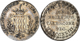 1843. Isabel II. Tarragona. Mayoría de edad. Medalla de Proclamación. (Ha. 18) (Boada 68) (Ruiz Trapero 647) (V. 794) (V.Q. 13426). Muy bella. Ex Áure...