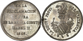 1843. Isabel II. Valencia. La Diputación Provincial. Mayoría de edad. Medalla de Proclamación. (Ha. 21) (Boada 71) (Ruiz Trapero 649) (V. 796) (V.Q. 1...