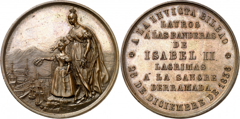 1836. Isabel II. Bilbao. A los defensores del Sitio - Segundo levantamiento. Med...