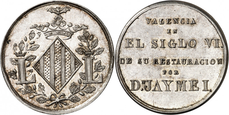 s/d (hacia 1838). Isabel II. Valencia. VI Centenario de la Conquista. Medalla. (...
