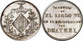 s/d (hacia 1838). Isabel II. Valencia. VI Centenario de la Conquista. Medalla. (Cru.Medalles 536) (Medallero Valenciano 133) (V.Q. 14271). Bella. Plat...