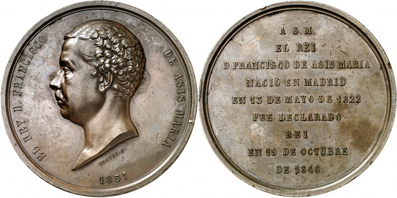 1851. Isabel II. Al rey Don Francisco de Asís. Medalla. (Ruiz Trapero 675 y 676)...