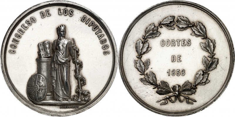 1858. Isabel II. Las Cortes de 1858 - Medalla de diputado de las Cortes Constitu...