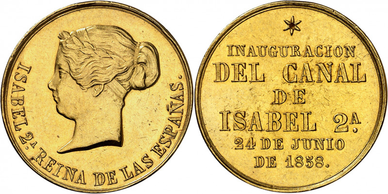 1858. Isabel II. Inauguración de las obras del Canal de Isabel II. Medalla. (O'C...