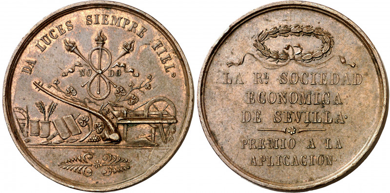 s/d. Isabel II. Sevilla. Premio de la Sociedad Económica. Medalla. Bronce. 25,23...