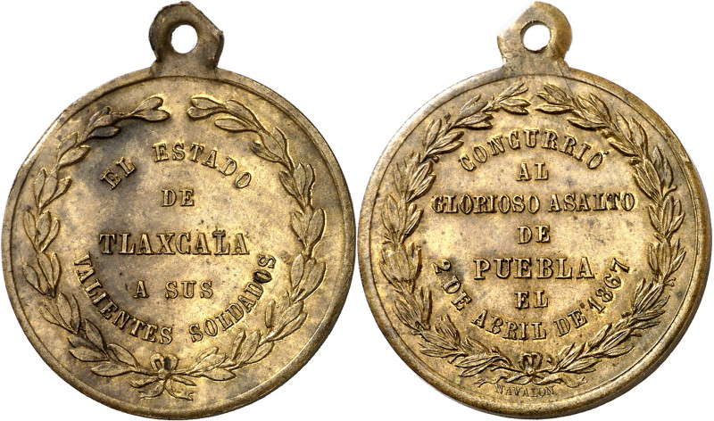 México. 1867. El Estado de Tlaxcala a sus soldados. Medalla de condecoración. Gr...