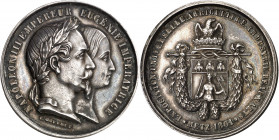 Francia. 1861. II Imperio. Napoleón III. Exposición Universal en Metz. Medalla. Grabador: L. Ch. Bouvet. En canto: mano indicativa - ARGENT (reacuñaci...