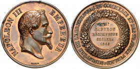 Francia. 1866. II Imperio. Napoleón III. Premio del Ministerio de Agricultura, Comercio y Trabajos Públicos. Medalla. Grabador: D. A. Barré. En canto:...