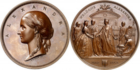 Gran Bretaña. 1863. Victoria I. Llegada de la princesa Alexandra a Londres. Medalla. (BHM 2783) (Eimer 1561) (Forrer VI, 575). Grabador: J. S. Wyon. A...