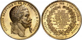 Italia. 1859. Víctor Manuel II. Alianza Franco-Sarda por la independencia de Cerdeña. Medalla. Grabador: Gayrard. Golpecitos. Bronce dorado. 53,52 g. ...