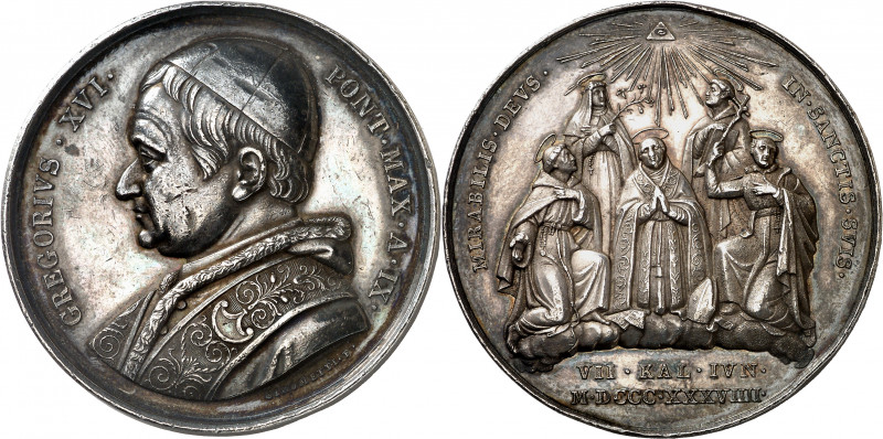 Italia. Estados pontificios. 1839. Gregorio XVI. Canoninaciones. Medalla. (Linco...