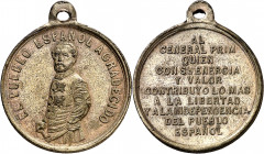 s/d (1868). Al General Prim. Medalla. Metal blanco. 3,78 g. Ø24 mm con anilla solidaria de 4 mm. EBC.